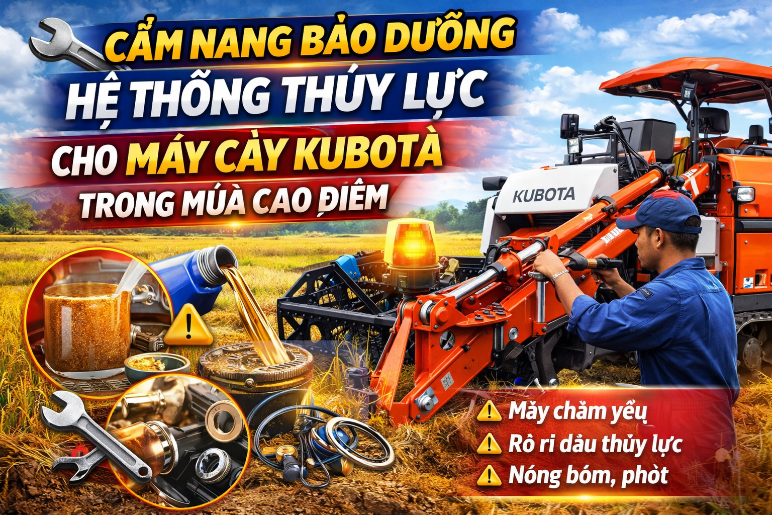 Cẩm nang bảo dưỡng hệ thống thủy lực cho máy cày Kubota trong mùa cao điểm